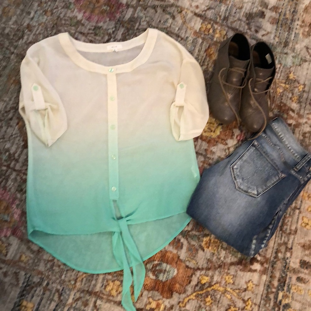 Mine sheer tie waist blouse.